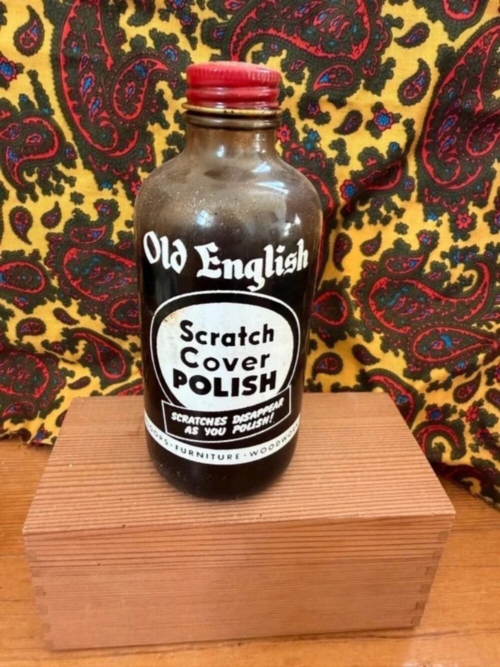 Vintage Old English Scratch Cover Polish Bottle Red Cap